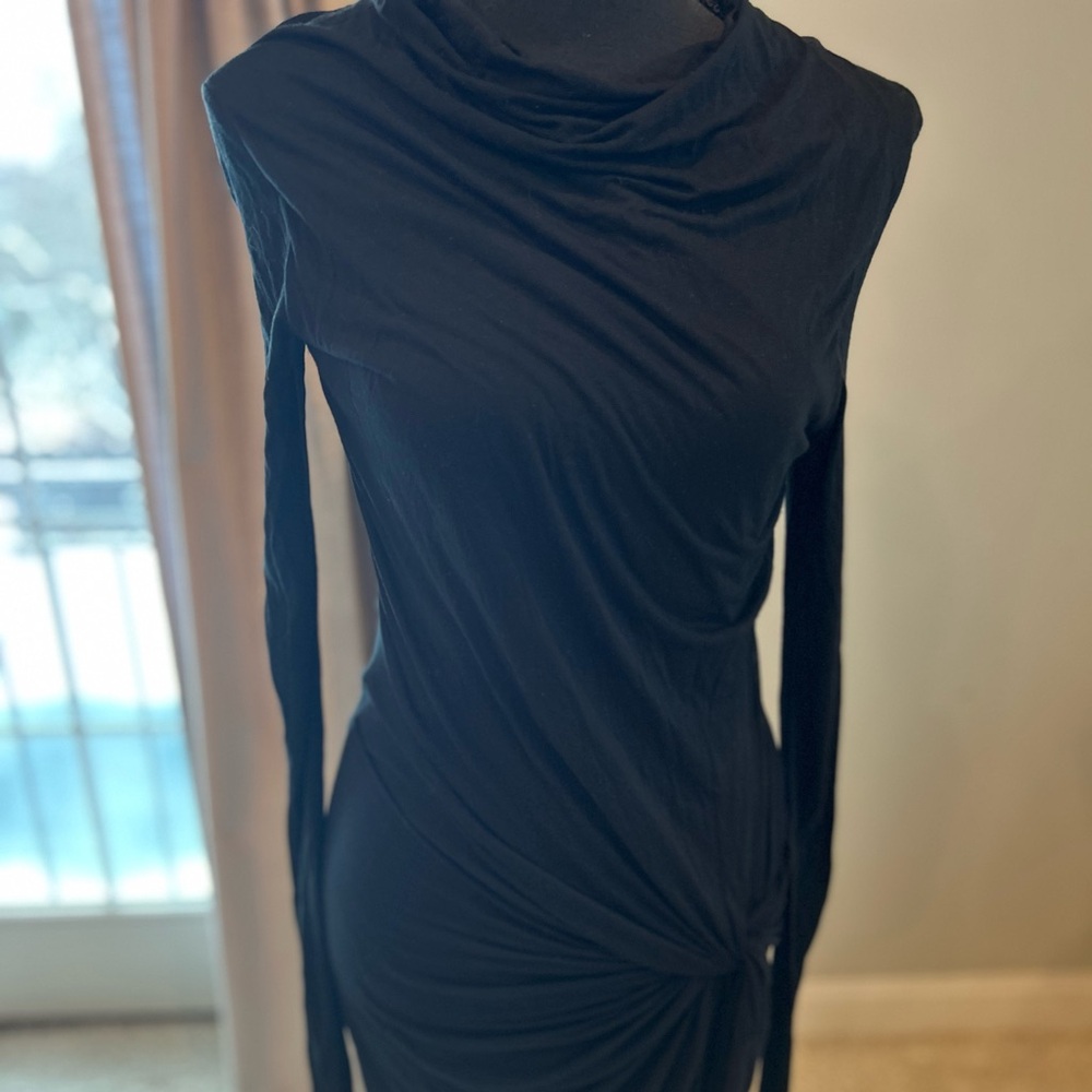 Helmut Lang Black Draped Long Sleeve Dress